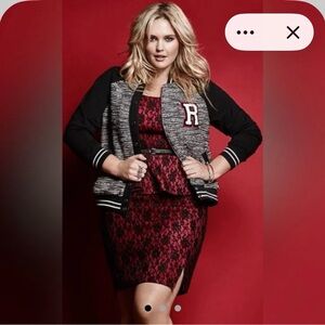 Torrid Rebel Wilson for Torrid Varsity Sweater Jacket Size 2 Plus Black & Grey